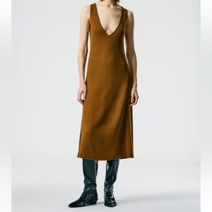 NWT TIBI Organic Cotton Tencel V-Neck Cami Dress XS dark mustard